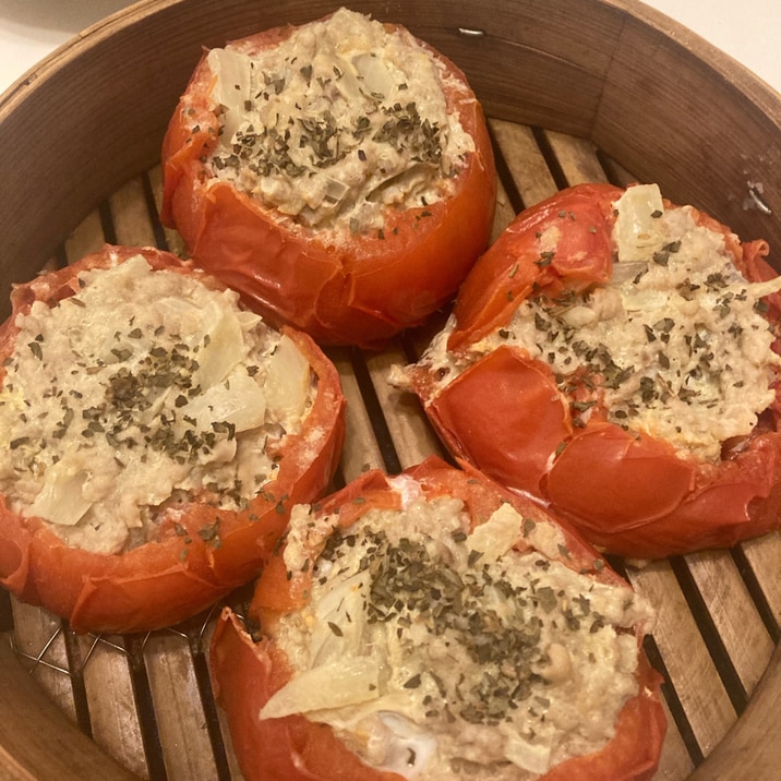 ヘルシー!トマトの肉詰め蒸し